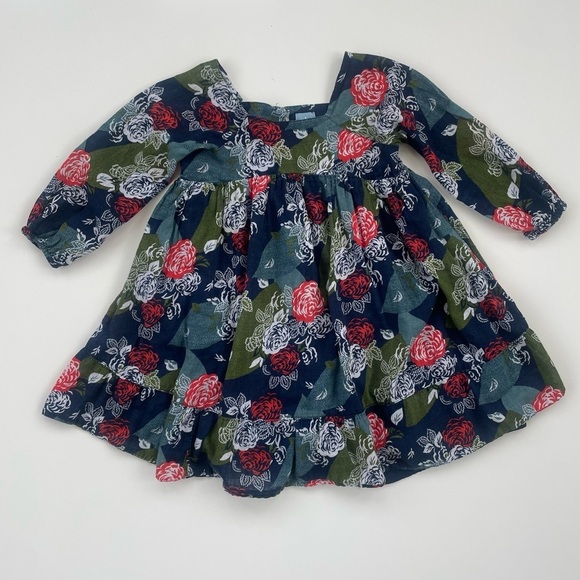 Baby GAP Navy Floral Long Sleeve Flutter Dress Size 4 - Picture 1 of 6